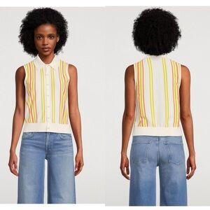 Guest In Residence Stripe Plaza Vest Cotton Knit Cream Citron Orange Small NWT